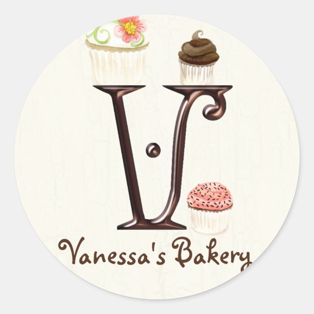 Letter V Monogram Cupcake Logo Business Stickers (Front)