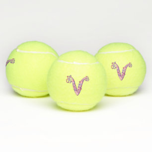 Letter V monogram girls personalized doodle art Tennis Balls