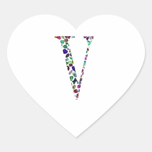 Letter V Monogram Heart Sticker (Front)