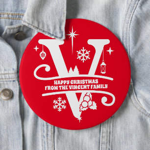 Letter V Monogram Initial Family Name Greeting M 6 Cm Round Badge
