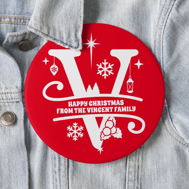 Letter V Monogram Initial Family Name Greeting   M 6 Cm Round Badge (In Situ)