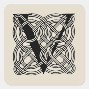 Letter V Monogram Vintage Celtic Knot Print Square Sticker