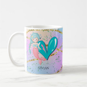 Letter V Monogram Watercolor Cute Mermaid Nursery Coffee Mug