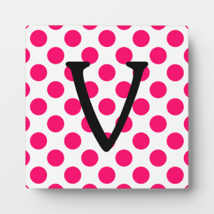 Letter V on White Pink Polka Dots Plaque