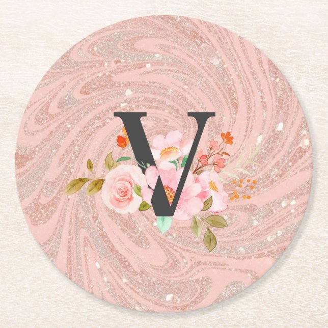 Letter V Round Paper Coaster (Front)