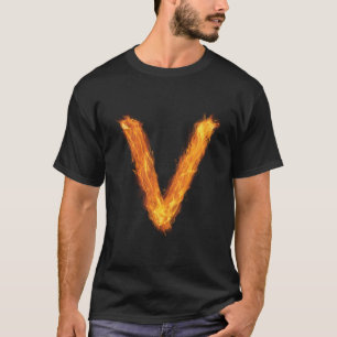 Letter V Sign Alphabet Last Name Consonants Fire F T-Shirt
