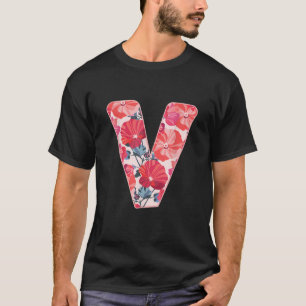 Letter V Sign Alphabet Last Name Consonants Flower T-Shirt