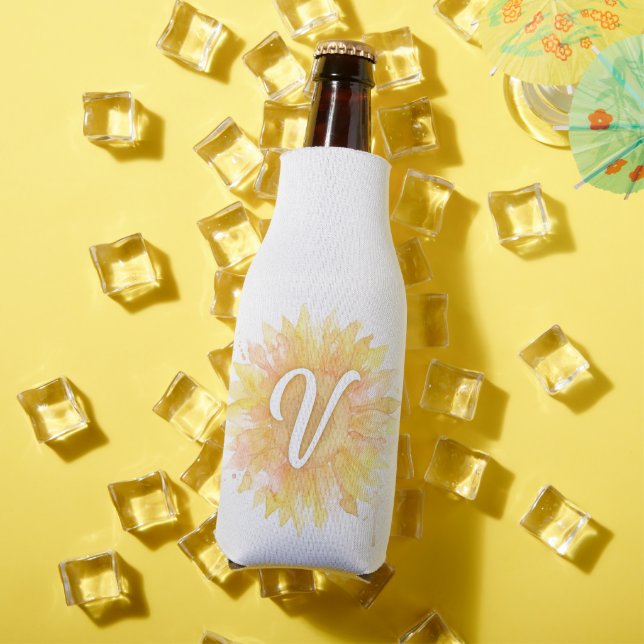 Letter V Sunflower First Name Monogram Initial  Bottle Cooler (In Situ Summer)