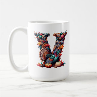 Letter V Thanksgiving turkey style gift Coffee Mug