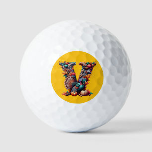 Letter V Thanksgiving turkey style gift Golf Balls