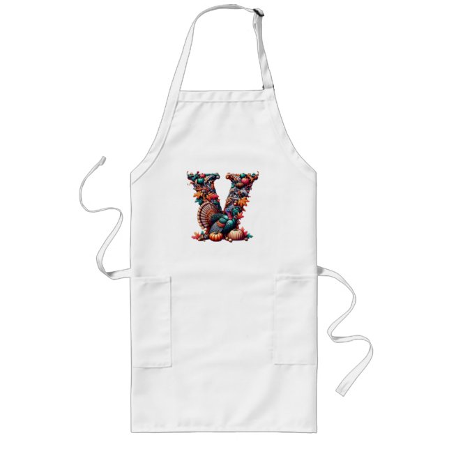 Letter V Thanksgiving turkey style gift  Long Apron (Front)