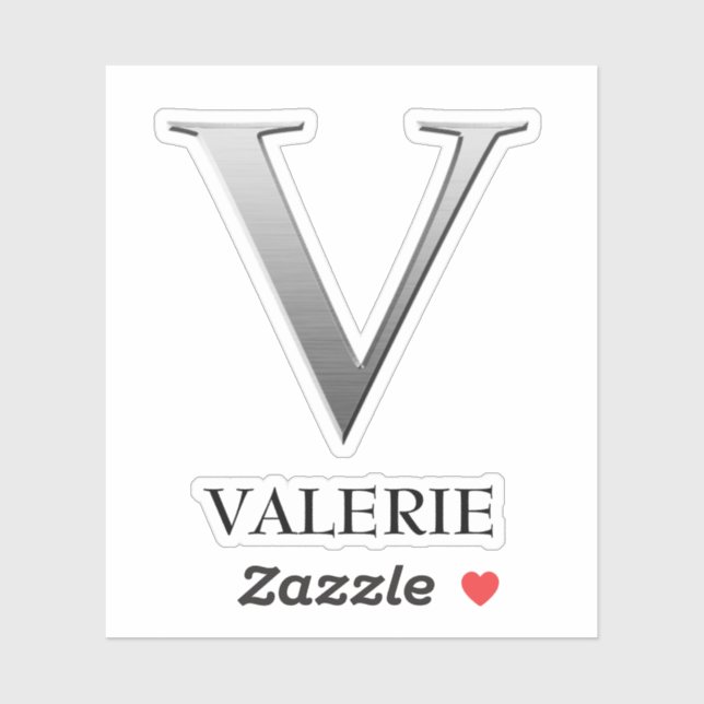 Letter V Two-Tone Silver Grey and Name Sticker (Sheet)