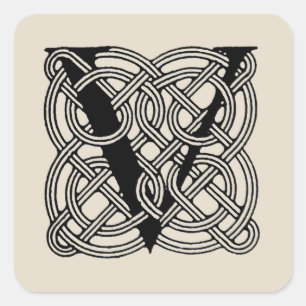 Letter V Vintage Celtic Knot Monogram Square Sticker