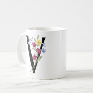 Letter V with flowers Coffee Mug
