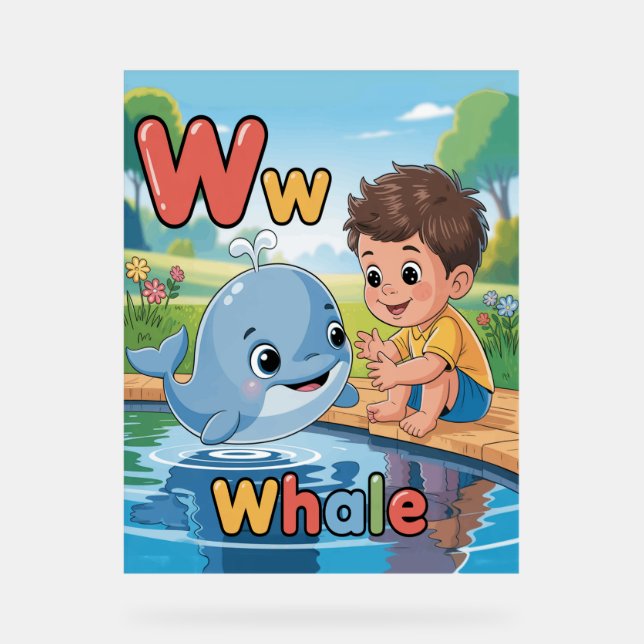 Letter W Alphabet Poster – W is for Whale (Front)