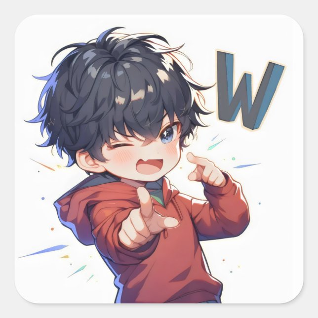 Letter W Anime Boy Square Sticker (Front)