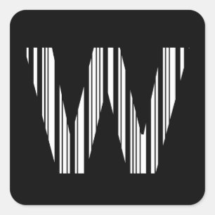 LETTER W BAR CODE First Initial Barcode Pattern Square Sticker