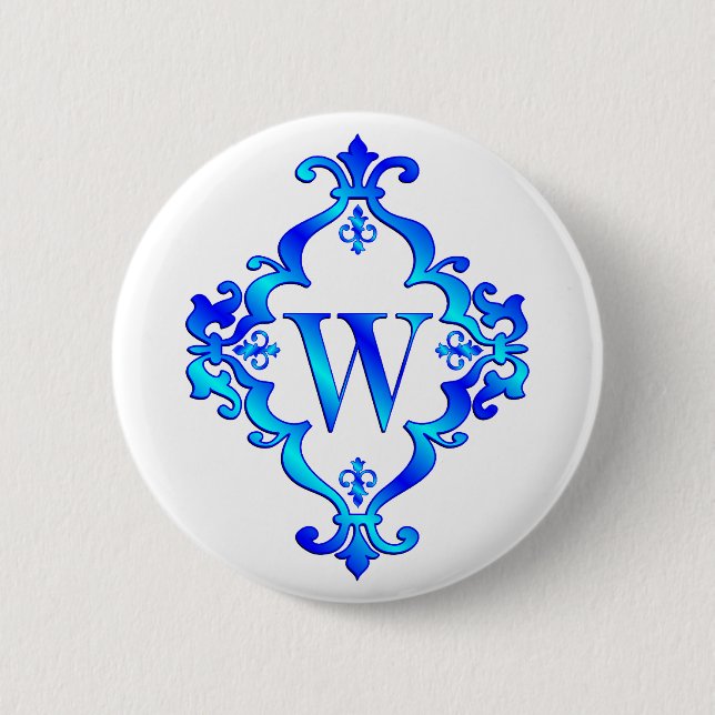 Letter W Blue 6 Cm Round Badge (Front)