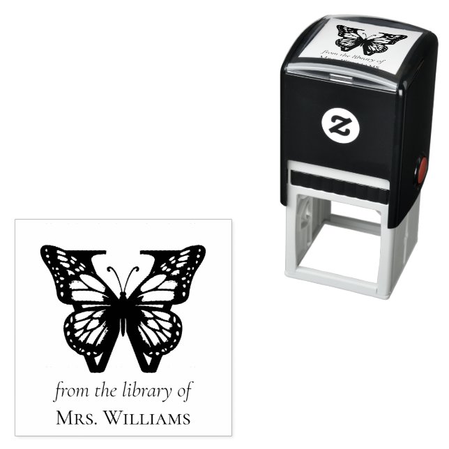 Letter W Butterfly Monogram From the Library Of Self-inking Stamp (In Situ)