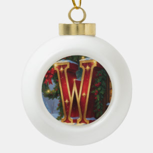 Letter W Christmas Wreath Personalised Initial Ceramic Ball Christmas Ornament