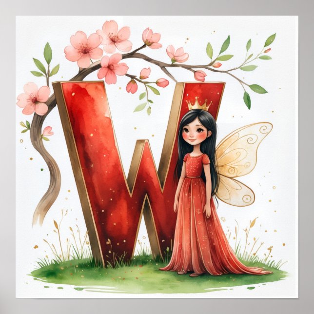 Letter W Crown Princess Fairy Poster Alphabet Art (Front)