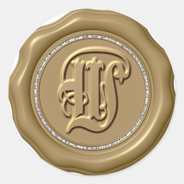 *~* Letter W Diamond Circle GOLD Wax Seal Stickers (Front)