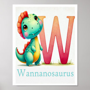 Letter W, Dinosaur Alphabet Watercolor Poster