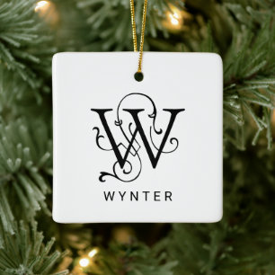 Letter W Elegant Monogram Christmas Ornament