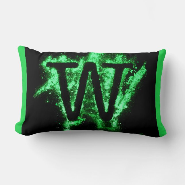Letter W Green Capital Alphabet Lumbar Cushion (Front)
