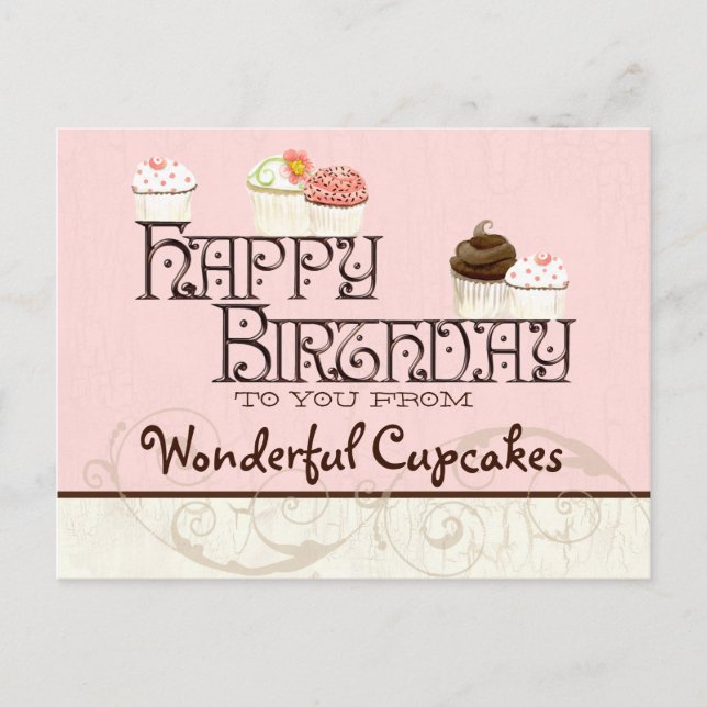 Letter W Happy Birthday Cupcake Business Postcard (Front)