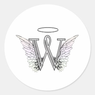 Letter W Initial Monogram with Angel Wings & Halo Classic Round Sticker