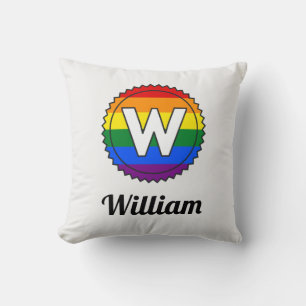 Letter W Initial & Name Gay Pride Rainbow Monogram Cushion