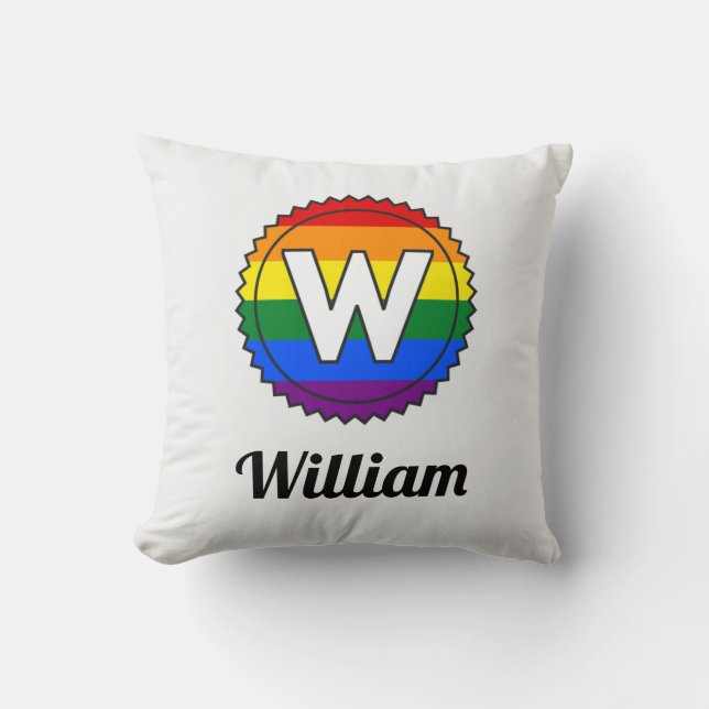 Letter W Initial & Name Gay Pride Rainbow Monogram Cushion (Front)