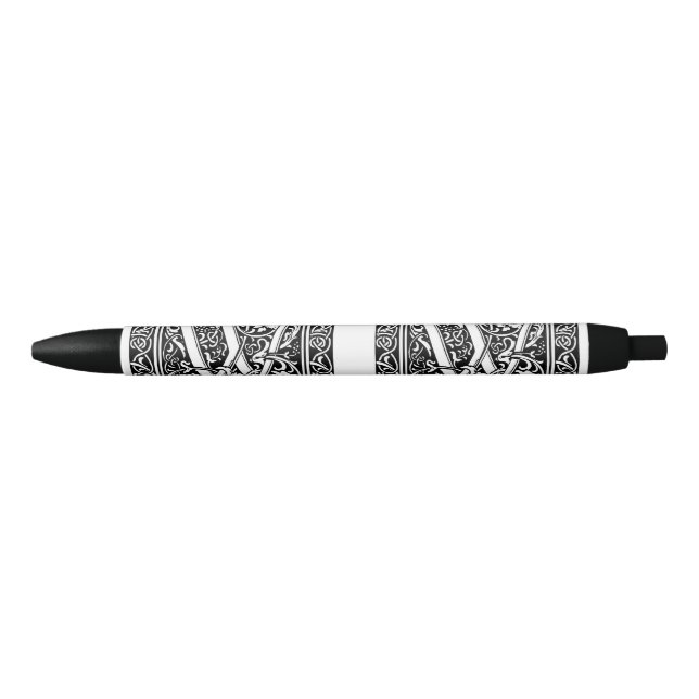 Letter W Mediaeval Monogram Art Nouveau Black Ink Pen (Front)