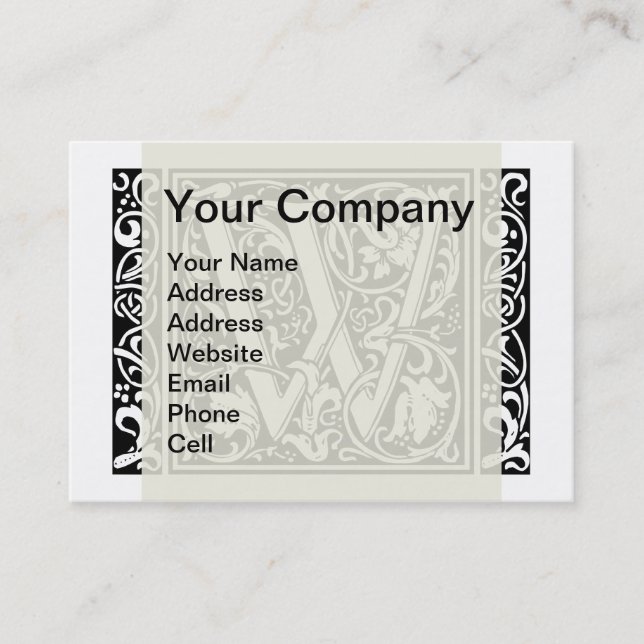 Letter W Mediaeval Monogram Art Nouveau Business Card (Front)