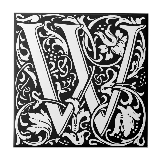 Letter W Mediaeval Monogram Art Nouveau Ceramic Tile (Front)