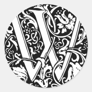 Letter W Mediaeval Monogram Art Nouveau Classic Round Sticker