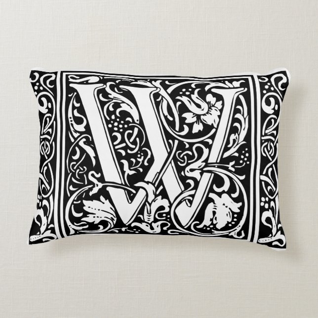 Letter W Mediaeval Monogram Art Nouveau Decorative Cushion (Back)