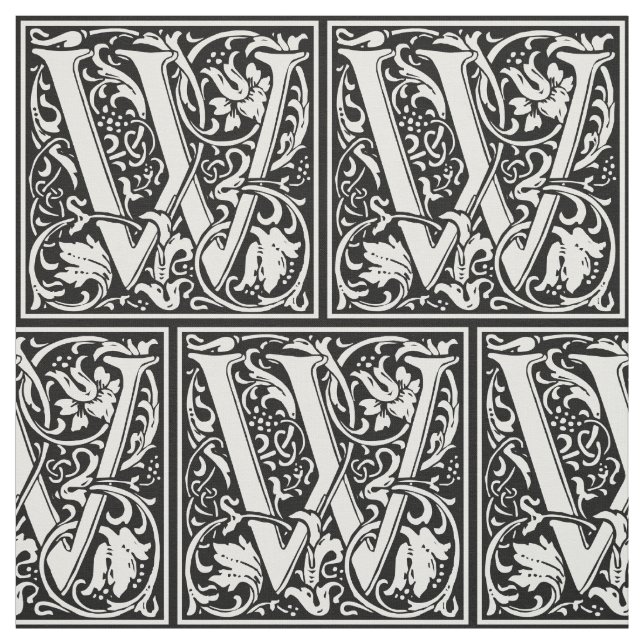 Letter W Mediaeval Monogram Art Nouveau Fabric (Swatch)