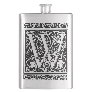 Letter W Mediaeval Monogram Art Nouveau Hip Flask