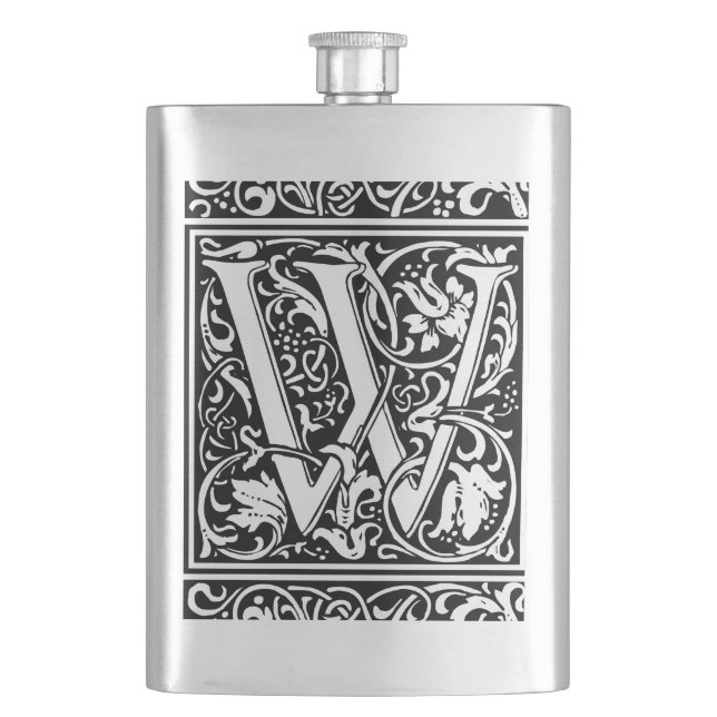 Letter W Mediaeval Monogram Art Nouveau Hip Flask (Front)