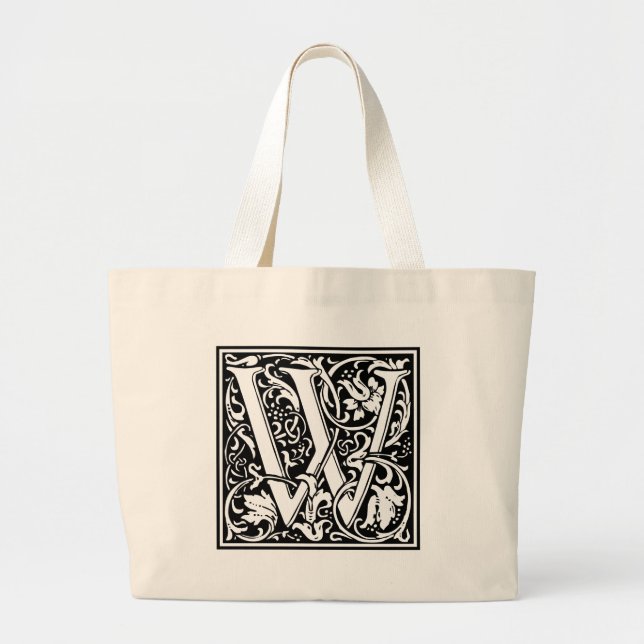Letter W Mediaeval Monogram Art Nouveau Large Tote Bag (Front)