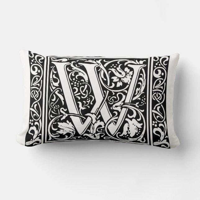 Letter W Mediaeval Monogram Art Nouveau Lumbar Cushion (Front)