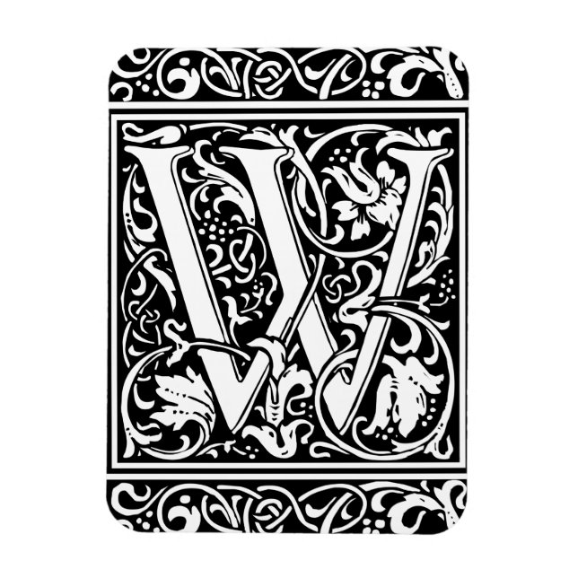 Letter W Mediaeval Monogram Art Nouveau Magnet (Vertical)