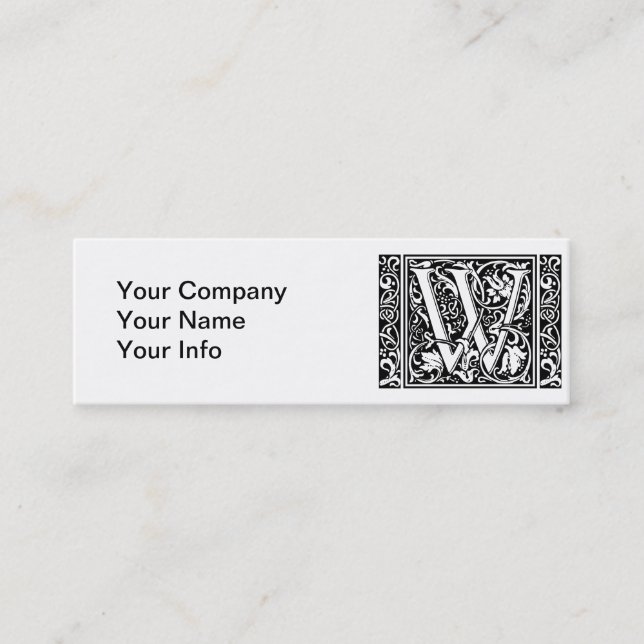 Letter W Mediaeval Monogram Art Nouveau Mini Business Card (Front)