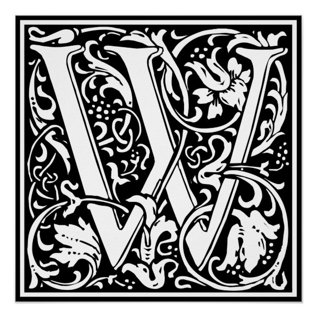 Letter W Mediaeval Monogram Art Nouveau Poster (Front)