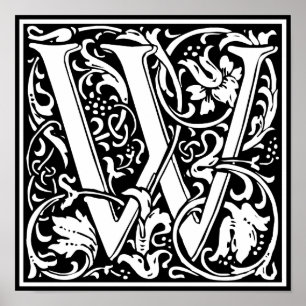 Letter W Mediaeval Monogram Art Nouveau Poster