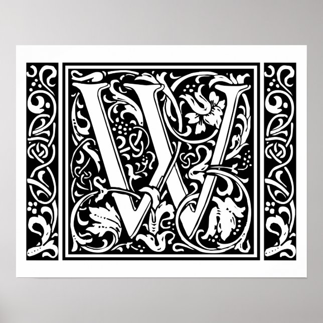 Letter W Mediaeval Monogram Art Nouveau Poster (Front)