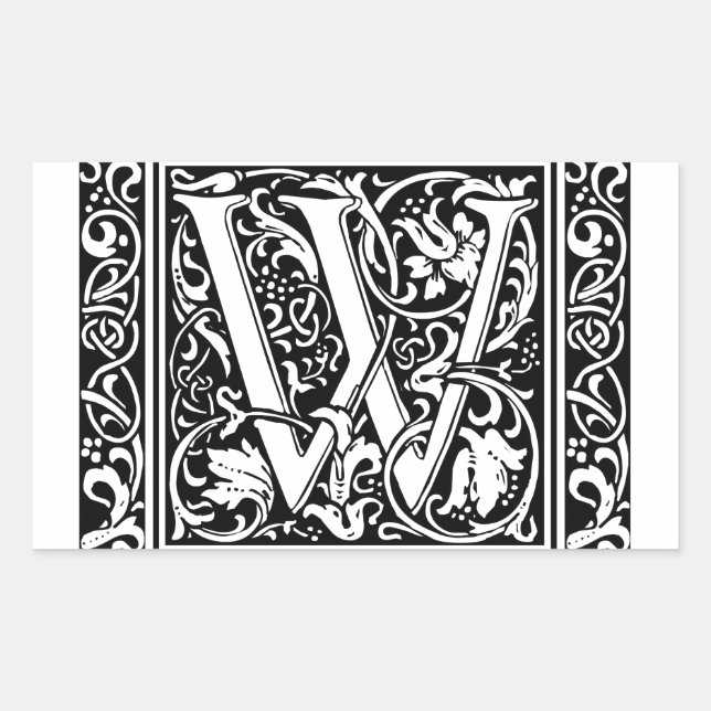 Letter W Mediaeval Monogram Art Nouveau Rectangular Sticker (Front)