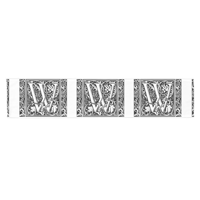 Letter W Mediaeval Monogram Art Nouveau Short Table Runner (Horizontal)